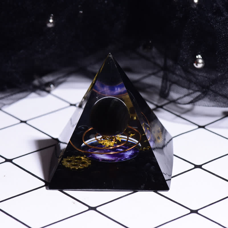 Olivenorma Obsidian Metallspule Orgon-Pyramide