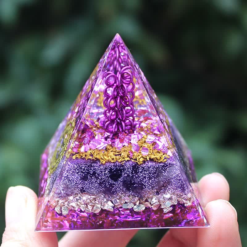 Olivenorma Amethyst Stein Metalldraht Om Symbol Orgon-Pyramide