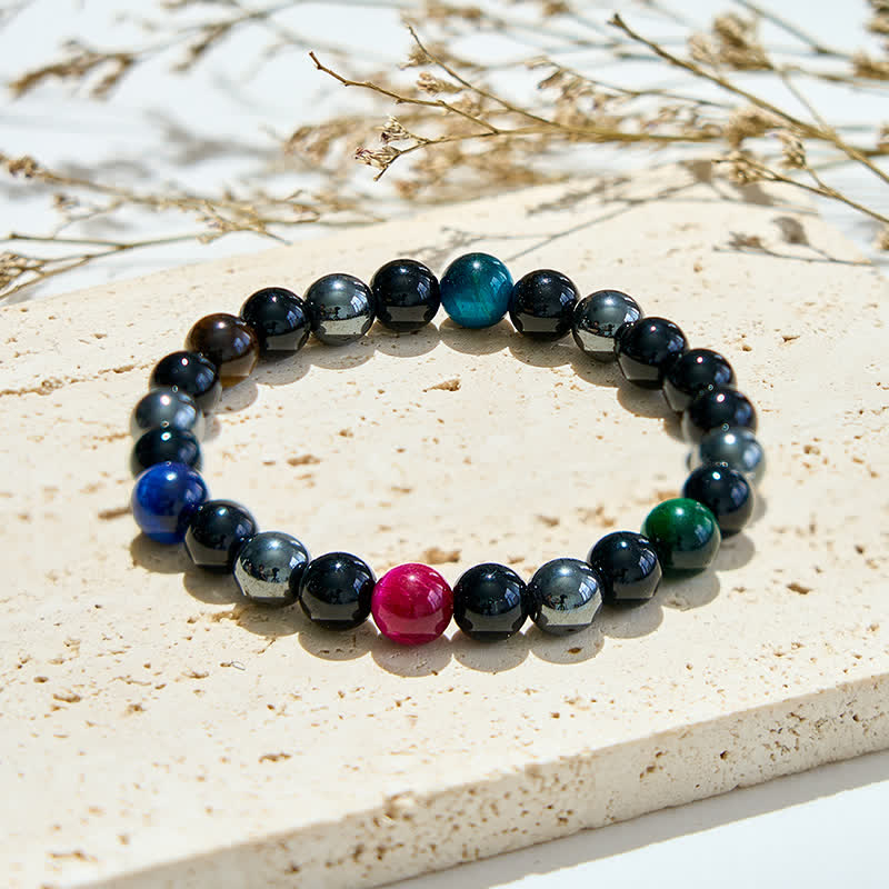 Olivenorma Multicolor Tigerauge Obsidian-Hämatit-Perlenarmband 