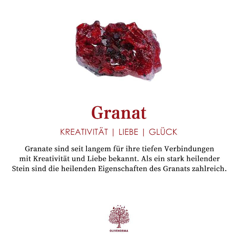 Olivenorma Granat mit klarer Kristall Orgonpyramide