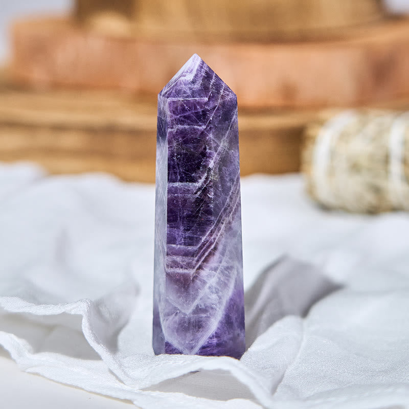 Olivenorma 6 facettierte Amethyst Prisma Heilkristallstäbe Turm