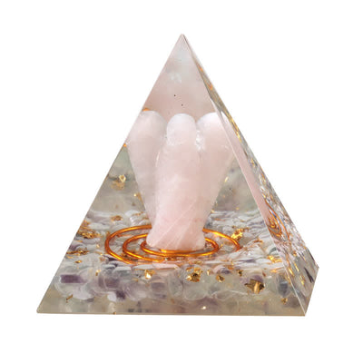 Olivenorma Orgon-Pyramide mit Engelsschnitzerei aus natürlichem Kristall, 5 cm