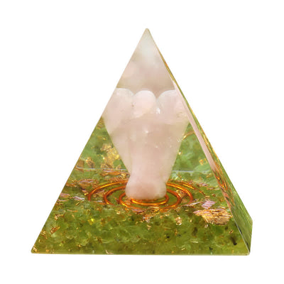 Olivenorma Orgon-Pyramide mit Engelsschnitzerei aus natürlichem Kristall, 5 cm