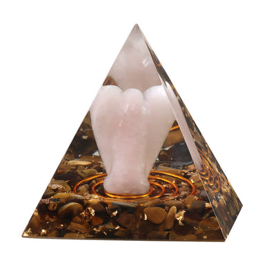 Olivenorma Orgon-Pyramide mit Engelsschnitzerei aus natürlichem Kristall, 5 cm