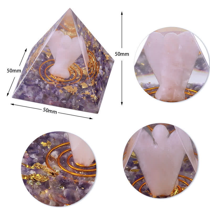 Olivenorma Orgon-Pyramide mit Engelsschnitzerei aus natürlichem Kristall, 5 cm