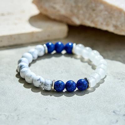 Olivenorma Armband mit Perlen aus klarem Kristall und Lapislazuli