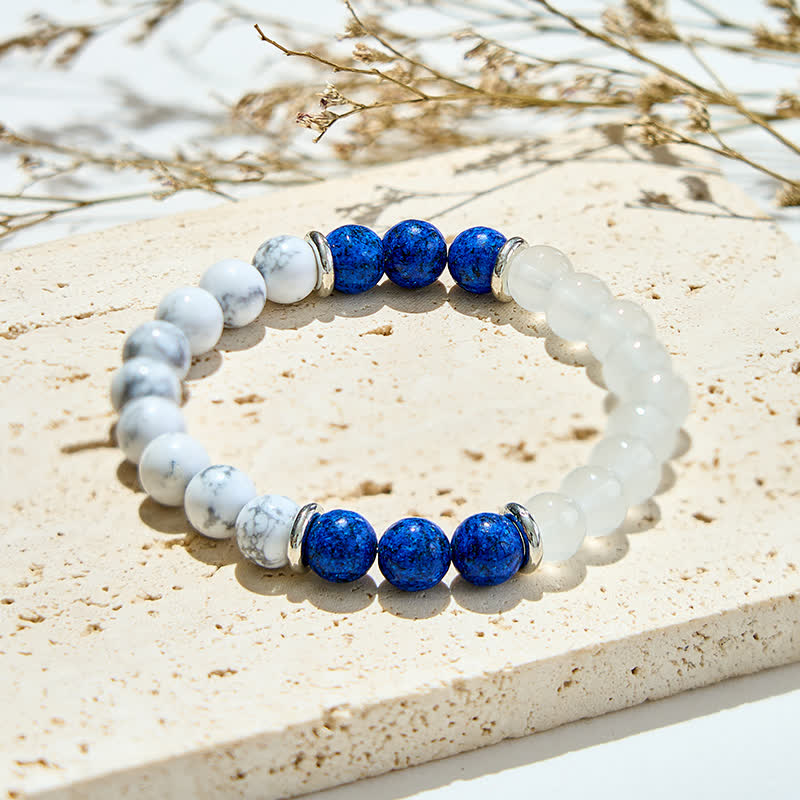 Olivenorma Armband mit Perlen aus klarem Kristall und Lapislazuli