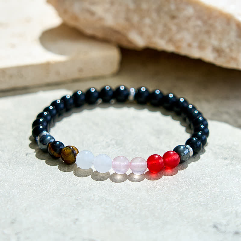 Olivenorma Armband mit Perlen aus natürlichem Kristall und schwarzem Onyx