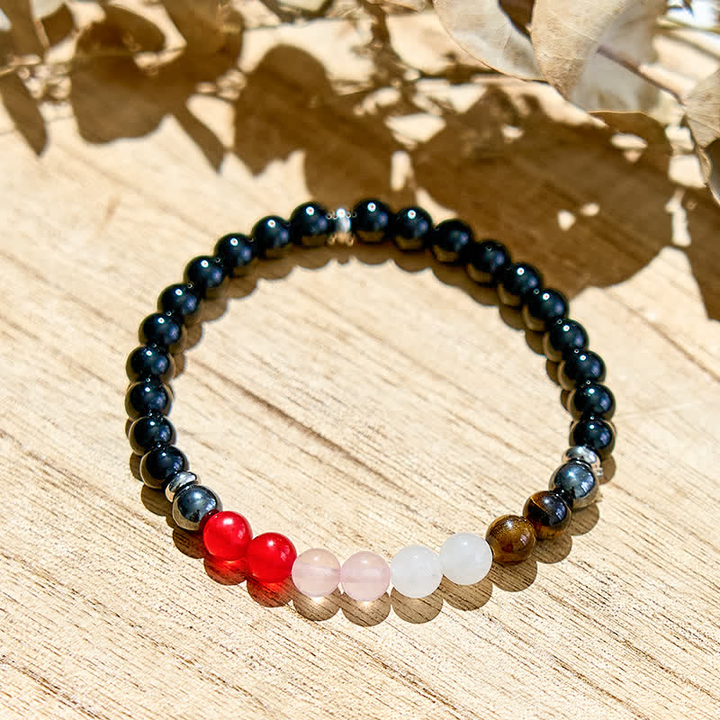 Olivenorma Armband mit Perlen aus natürlichem Kristall und schwarzem Onyx