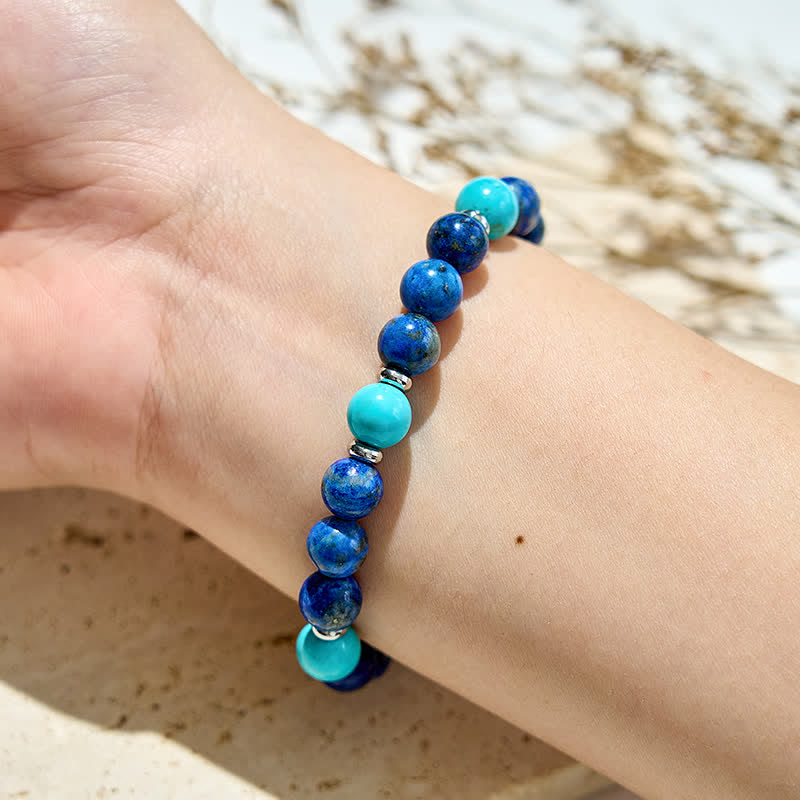 Olivenorma Armband mit natürlichen türkisen Lapislazuli-Perlen