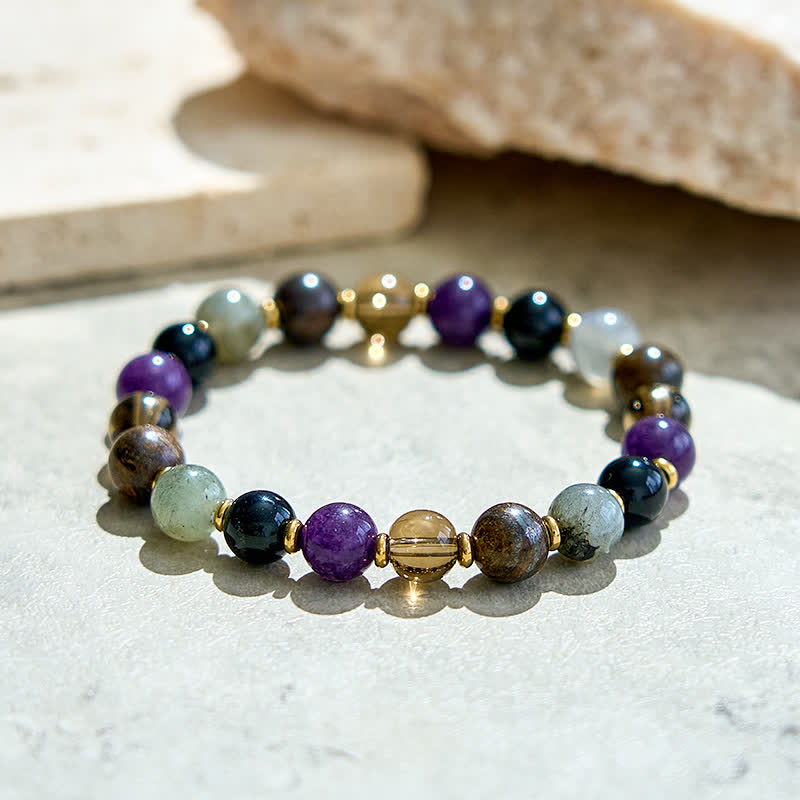 Olivenorma Armband mit natürlichen Amethyst- und schwarzen Onyx-Perlen