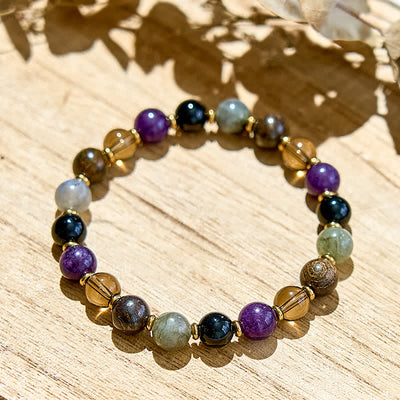 Olivenorma Armband mit natürlichen Amethyst- und schwarzen Onyx-Perlen