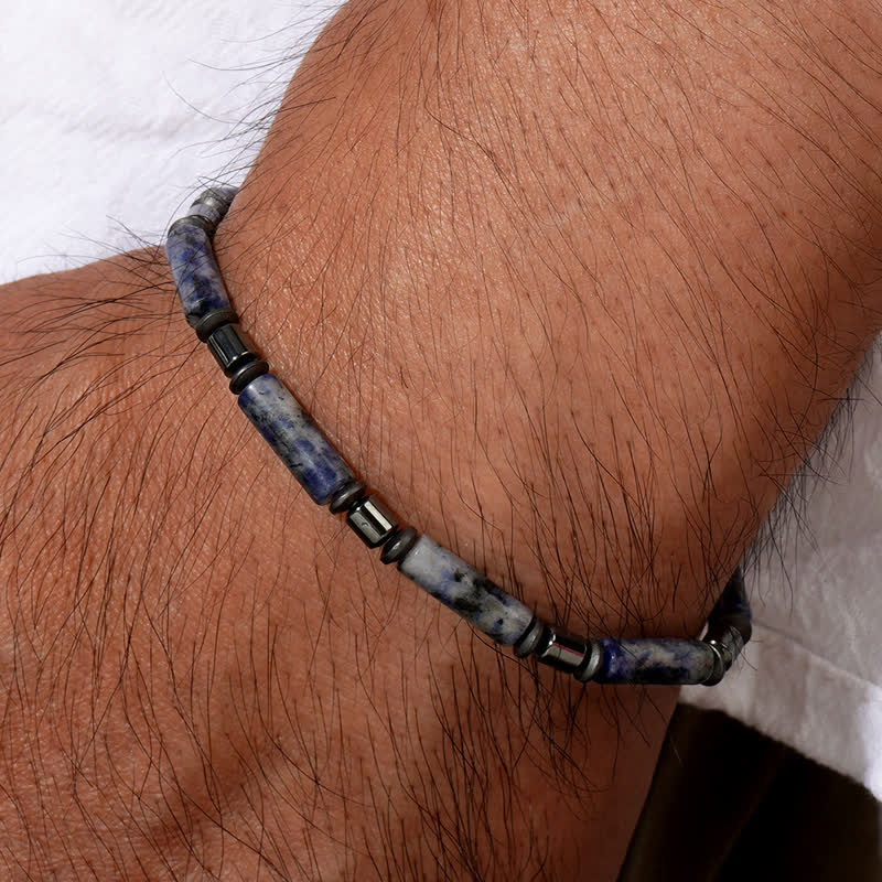 Olivenorma Armband aus natürlichen Hämatit-Jaspis-Perlen mit blauen Flecken 