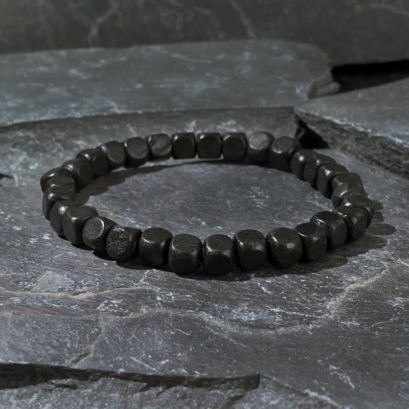 Olivenorma Schwarzes Holzwürfelperlen-Armband für Herren