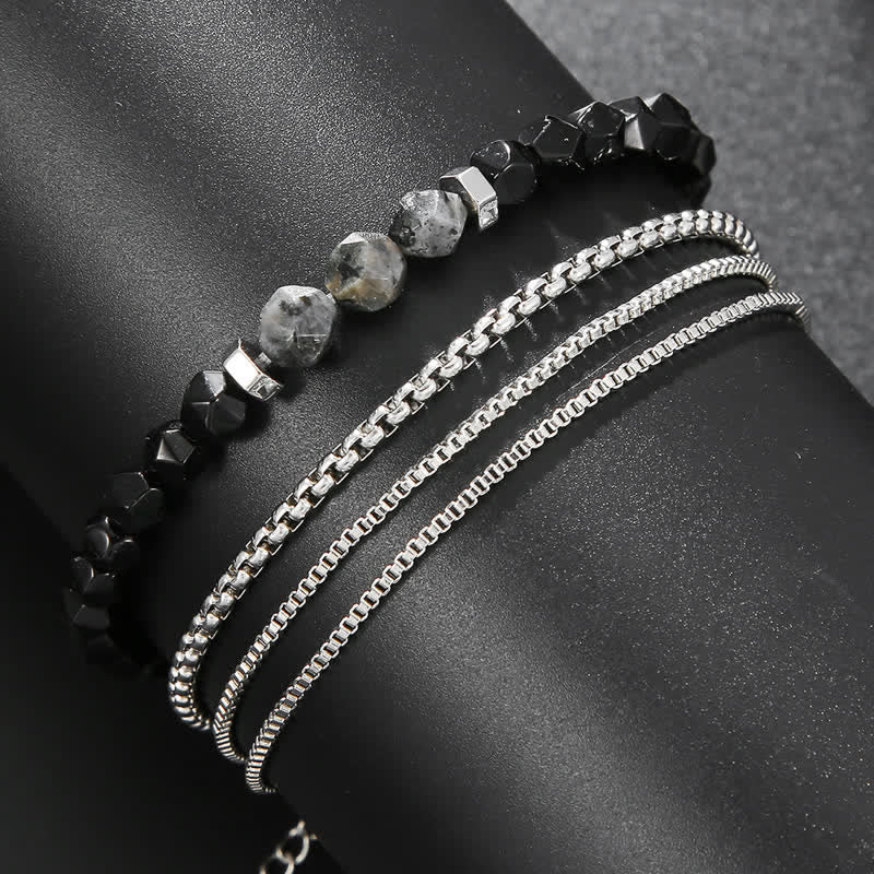 Olivenorma Obsidian Labradorit Perlen Metall Zubehör Armband Set