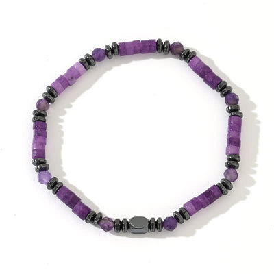 Olivenorma Armband aus natürlichen Amethyst-Hämatitperlen