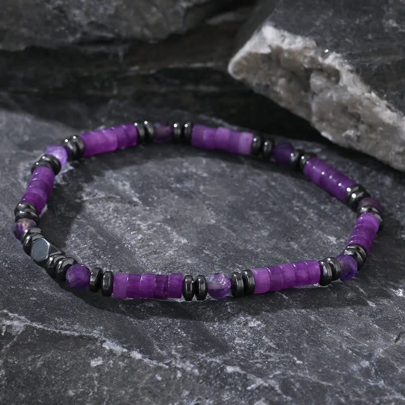 Olivenorma Armband aus natürlichen Amethyst-Hämatitperlen