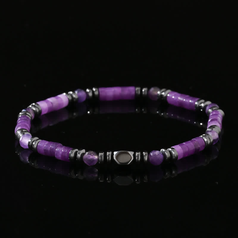 Olivenorma Armband aus natürlichen Amethyst-Hämatitperlen