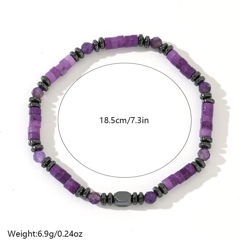 Olivenorma Armband aus natürlichen Amethyst-Hämatitperlen 