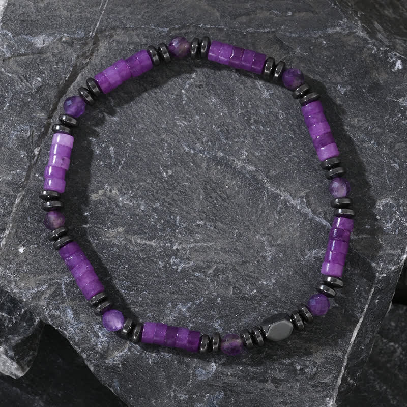 Olivenorma Armband aus natürlichen Amethyst-Hämatitperlen