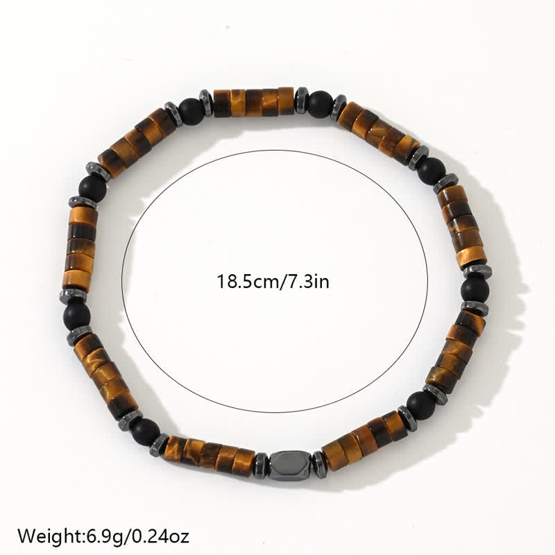 Olivenorma Armband mit Perlen aus schwarzem Onyx und Hämatit mit Tigerauge