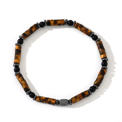 Olivenorma Armband mit Perlen aus schwarzem Onyx und Hämatit mit Tigerauge 