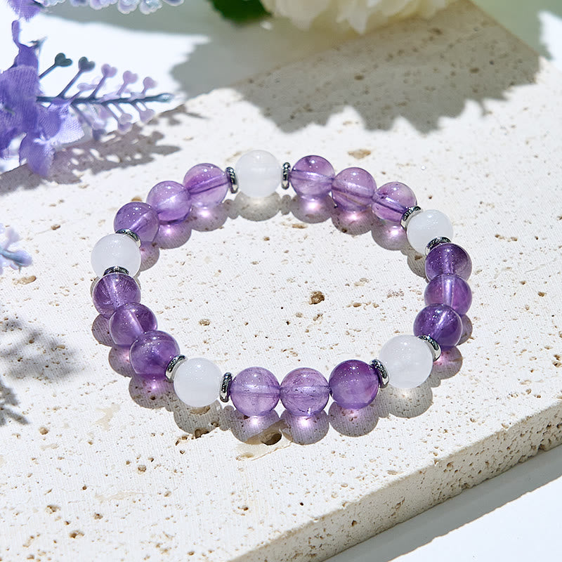 Olivenorma Heilarmband aus natürlicher Amethyst- und weißer Jade