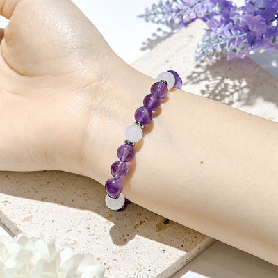 Olivenorma Heilarmband aus natürlicher Amethyst- und weißer Jade