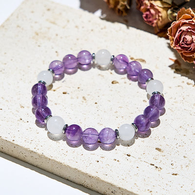 Olivenorma Heilarmband aus natürlichem Amethyst und weißer Jade 