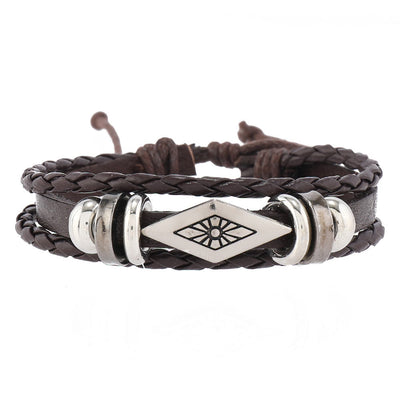 Olivenorma Feder Naturstein Handgefertigtes gewebtes Lederarmband-Set