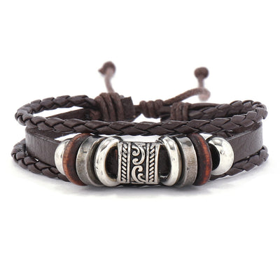 Olivenorma Mehrschichtiges türkisches Lederarmband-Set mit Edelsteinen für den bösen Blick