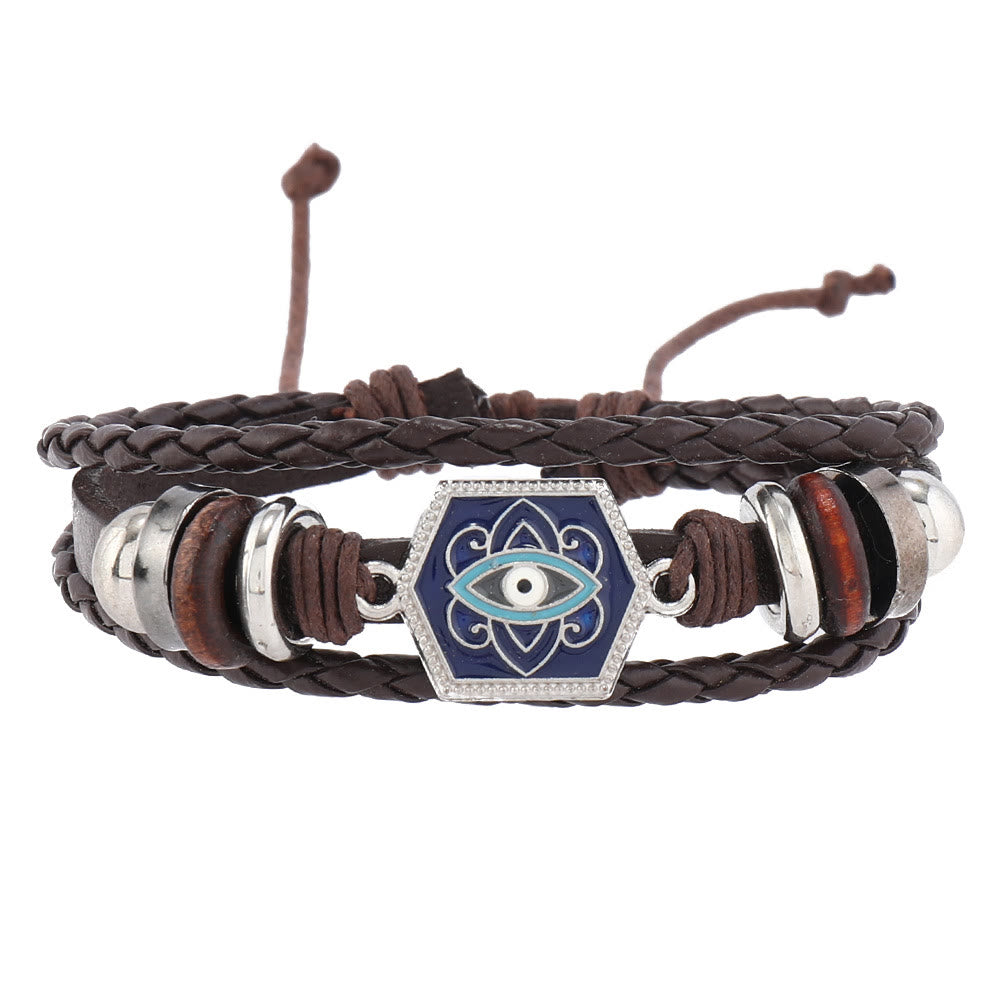 Olivenorma Mehrschichtiges türkisches Lederarmband-Set mit Edelsteinen für den bösen Blick