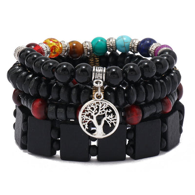 Olivenorma Baum des Friedens 7 Chakra Edelstein 4-teiliges Armband-Set