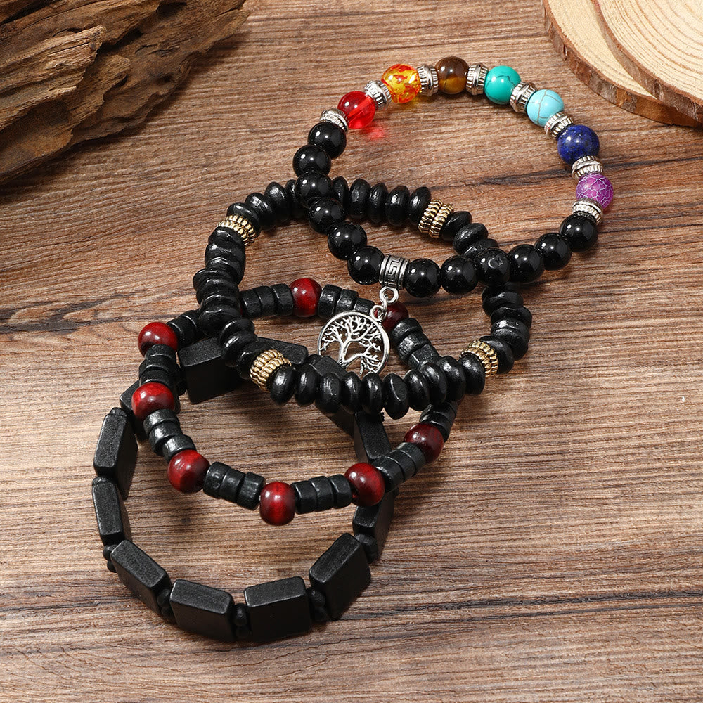 Olivenorma Baum des Friedens 7 Chakra Edelstein 4-teiliges Armband-Set