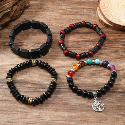 Olivenorma Baum des Friedens 7 Chakra Edelstein 4-teiliges Armband-Set