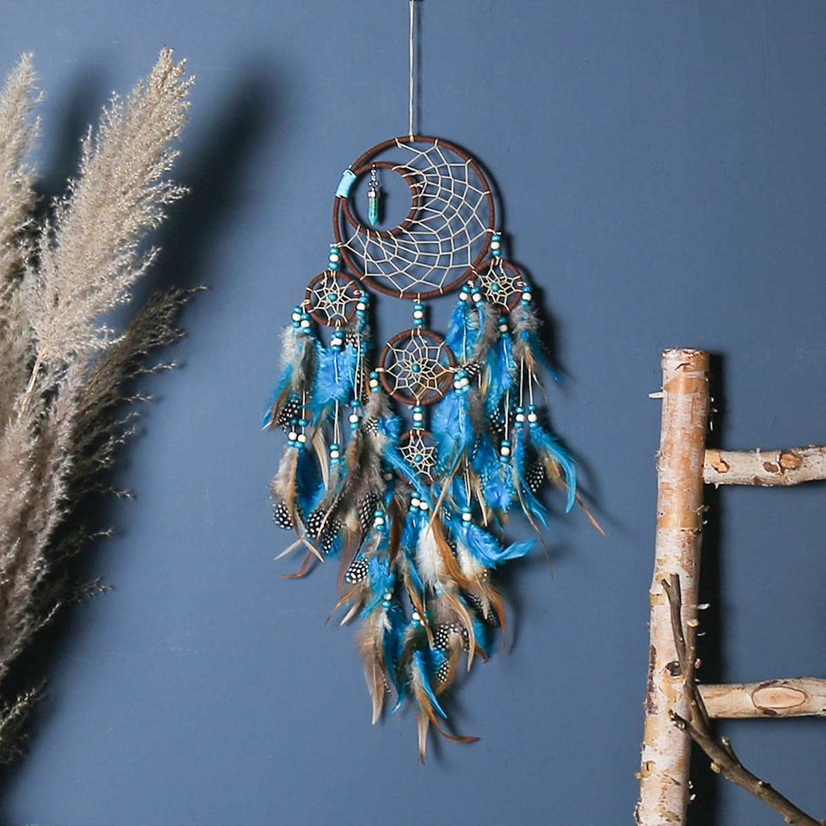 Olivenorma Boho Moon Dreamcatcher 5 Ringe Türkis Traumfänger