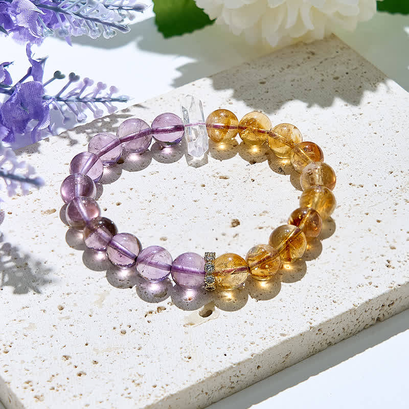 Olivenorma Armband mit Perlen aus natürlichem Amethyst und Citrin, 9 mm