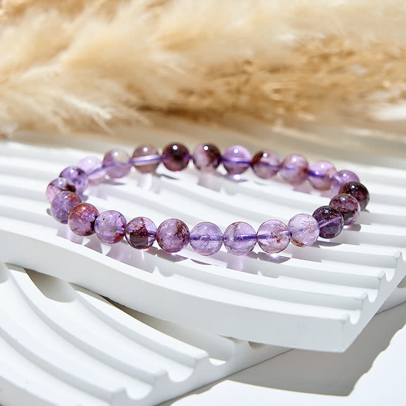 Olivenorma Armband mit Perlen aus natürlichem violettem Phantomquarz