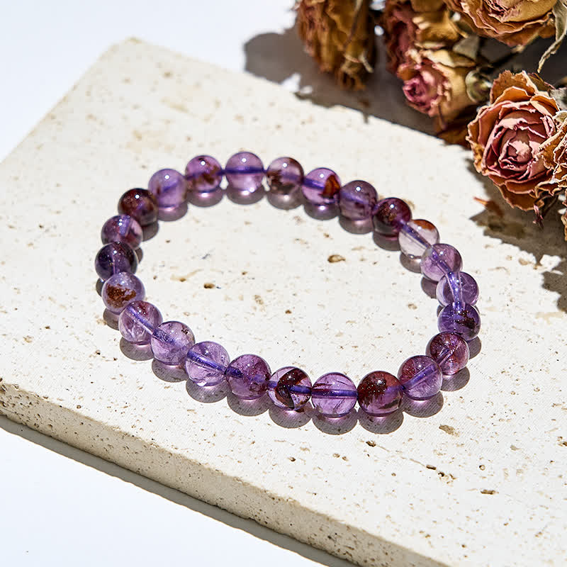 Olivenorma Armband mit Perlen aus natürlichem violettem Phantomquarz