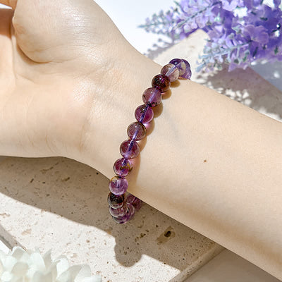 Olivenorma Armband mit Perlen aus natürlichem violettem Phantomquarz