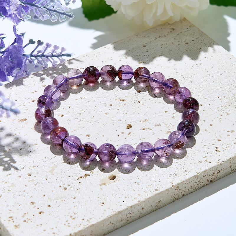 Olivenorma Armband mit Perlen aus natürlichem violettem Phantomquarz