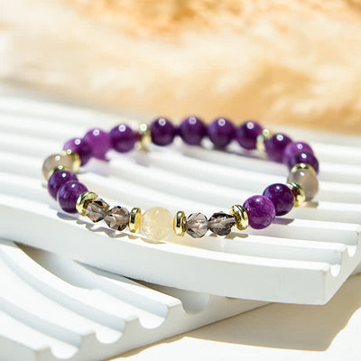 Olivenorma Armband mit Perlen aus natürlichem violettem Chalcedon