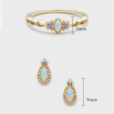 Olivenorma Opal Halskette Ring Ohrringe Set Edelstein Schmuck Set