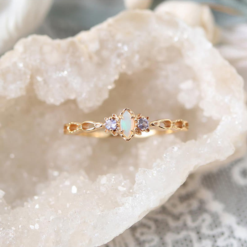 Olivenorma Opal Halskette Ring Ohrringe Set Edelstein Schmuck Set