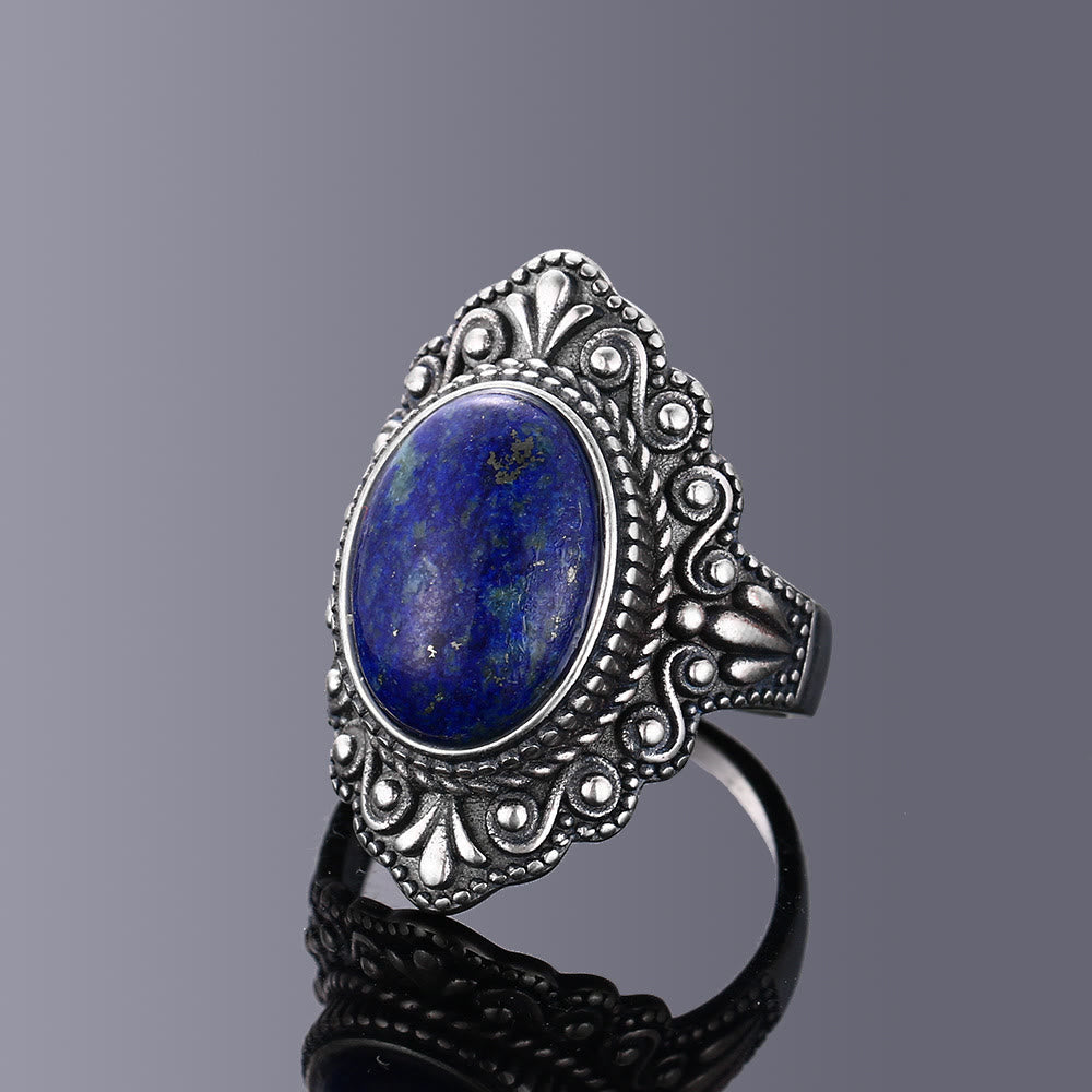 Olivenorma Antiker Boho-Schmuck Ring mit natürlichem Edelstein