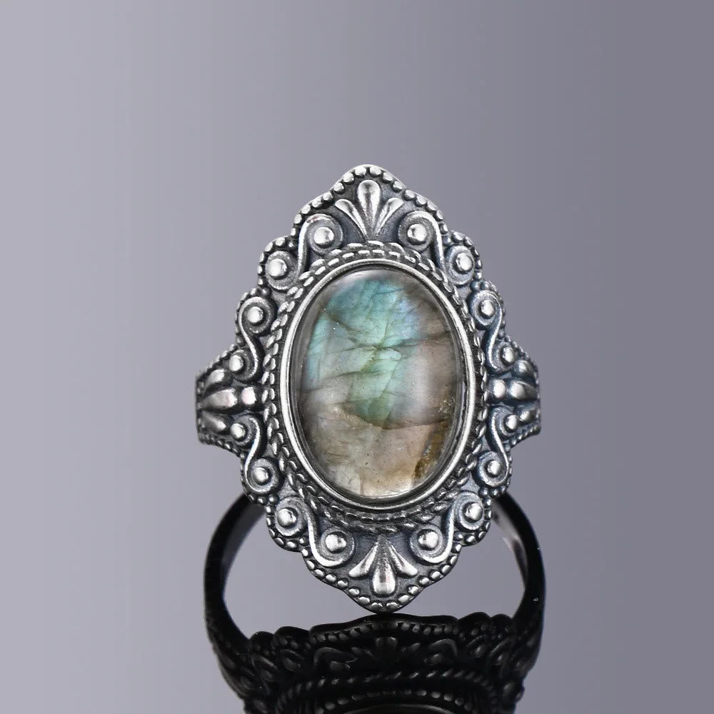 Olivenorma Antiker Boho-Schmuck Ring mit natürlichem Edelstein