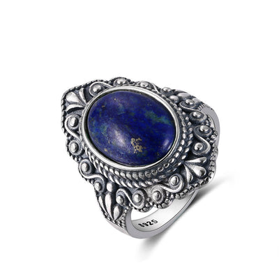 Olivenorma Antiker Boho-Schmuck Ring mit natürlichem Edelstein