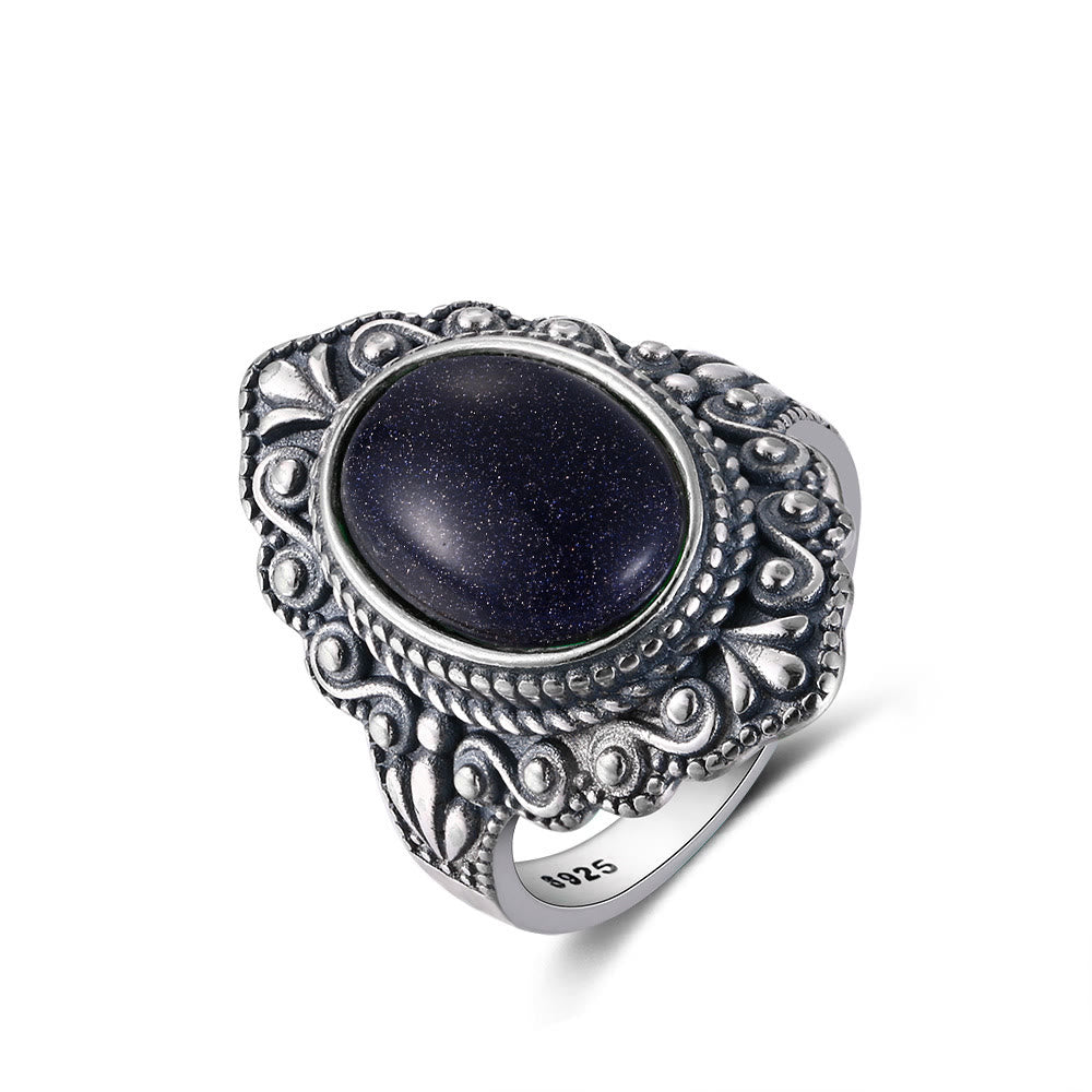 Olivenorma Antiker Boho-Schmuck Ring mit natürlichem Edelstein