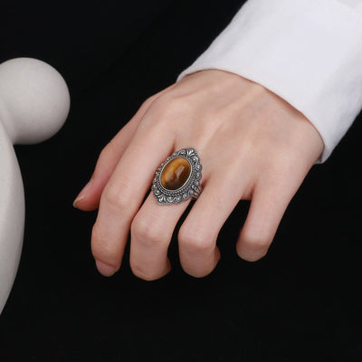 Olivenorma Antiker Boho-Schmuck Ring mit natürlichem Edelstein