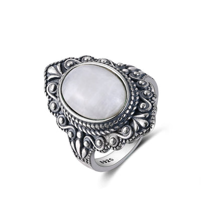 Olivenorma Antiker Boho-Schmuck Ring mit natürlichem Edelstein